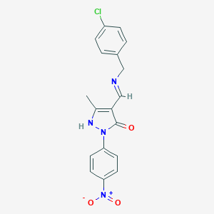 molecular formula C18H15ClN4O3 B446748 (4Z)-4-{[(4-chlorobenzyl)amino]methylidene}-5-methyl-2-(4-nitrophenyl)-2,4-dihydro-3H-pyrazol-3-one CAS No. 371954-78-8