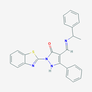 molecular formula C25H20N4OS B446752 (4E)-2-(1,3-benzothiazol-2-yl)-5-phenyl-4-{[(1-phenylethyl)amino]methylidene}-2,4-dihydro-3H-pyrazol-3-one 