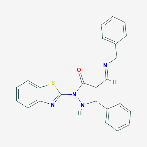 molecular formula C24H18N4OS B446753 2-(1,3-benzothiazol-2-yl)-4-[(benzylimino)methyl]-5-phenyl-1,2-dihydro-3H-pyrazol-3-one 