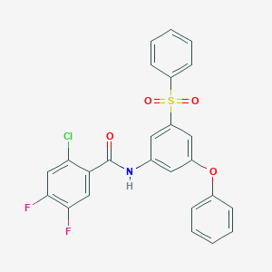 molecular formula C25H16ClF2NO4S B446754 2-chloro-4,5-difluoro-N-[3-phenoxy-5-(phenylsulfonyl)phenyl]benzamide 