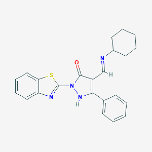 molecular formula C23H22N4OS B446756 2-(1,3-benzothiazol-2-yl)-4-[(cyclohexylamino)methylene]-5-phenyl-2,4-dihydro-3H-pyrazol-3-one 