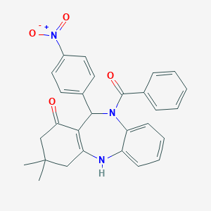 molecular formula C28H25N3O4 B446763 5-Benzoyl-9,9-dimethyl-6-(4-nitrophenyl)-6,8,10,11-tetrahydrobenzo[b][1,4]benzodiazepin-7-one CAS No. 353774-50-2