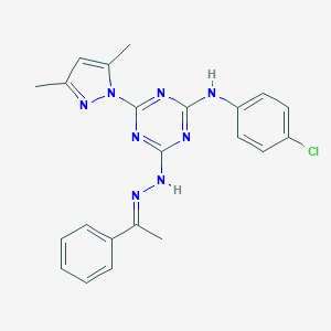1-phenylethanone [4-(4-chloroanilino)-6-(3,5-dimethyl-1H-pyrazol-1-yl)-1,3,5-triazin-2-yl]hydrazone