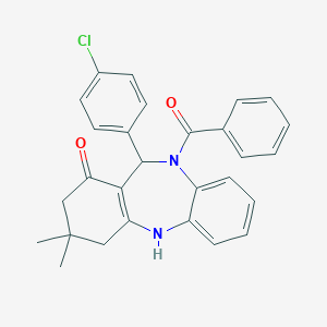 molecular formula C28H25ClN2O2 B446786 5-Benzoyl-6-(4-chlorophenyl)-9,9-dimethyl-6,8,10,11-tetrahydrobenzo[b][1,4]benzodiazepin-7-one 