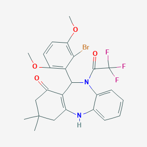 molecular formula C25H24BrF3N2O4 B446806 6-(2-Bromo-3,6-dimethoxy-phenyl)-9,9-dimethyl-5-(2,2,2-trifluoroacetyl)-6,8,10,11-tetrahydrobenzo[b][1,4]benzodiazepin-7-one 