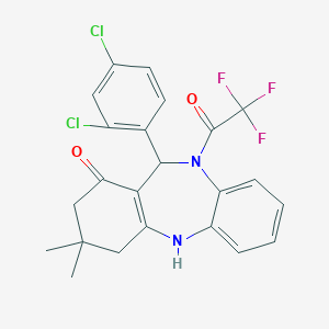 molecular formula C23H19Cl2F3N2O2 B446808 6-(2,4-Dichlorophenyl)-9,9-dimethyl-5-(2,2,2-trifluoroacetyl)-6,8,10,11-tetrahydrobenzo[b][1,4]benzodiazepin-7-one CAS No. 329212-81-9