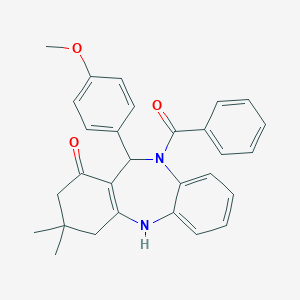 molecular formula C29H28N2O3 B446817 5-Benzoyl-6-(4-methoxyphenyl)-9,9-dimethyl-6,8,10,11-tetrahydrobenzo[b][1,4]benzodiazepin-7-one CAS No. 312621-69-5