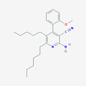 molecular formula C24H33N3O B446819 2-Amino-6-hexyl-4-(2-methoxyphenyl)-5-pentylnicotinonitrile CAS No. 353775-43-6
