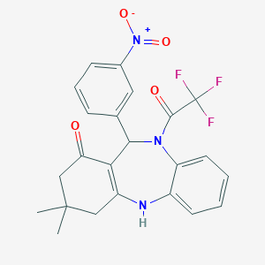 molecular formula C23H20F3N3O4 B446820 9,9-Dimethyl-6-(3-nitrophenyl)-5-(2,2,2-trifluoroacetyl)-6,8,10,11-tetrahydrobenzo[b][1,4]benzodiazepin-7-one CAS No. 312622-13-2