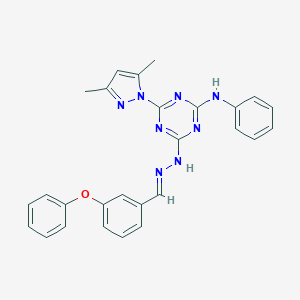 molecular formula C27H24N8O B446821 3-phenoxybenzaldehyde [4-anilino-6-(3,5-dimethyl-1H-pyrazol-1-yl)-1,3,5-triazin-2-yl]hydrazone 