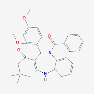 molecular formula C30H30N2O4 B446822 5-Benzoyl-6-(2,4-dimethoxyphenyl)-9,9-dimethyl-6,8,10,11-tetrahydrobenzo[b][1,4]benzodiazepin-7-one 