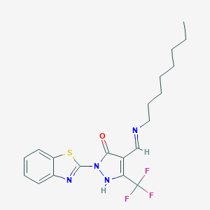molecular formula C20H23F3N4OS B446825 2-(1,3-benzothiazol-2-yl)-4-[(octylimino)methyl]-5-(trifluoromethyl)-1,2-dihydro-3H-pyrazol-3-one 
