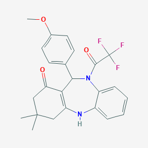 molecular formula C24H23F3N2O3 B446827 6-(4-Methoxyphenyl)-9,9-dimethyl-5-(2,2,2-trifluoroacetyl)-6,8,10,11-tetrahydrobenzo[b][1,4]benzodiazepin-7-one 