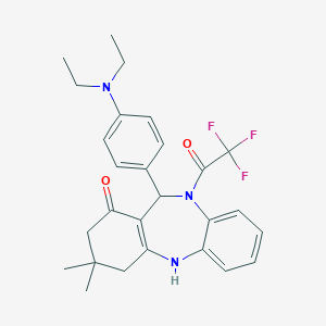 molecular formula C27H30F3N3O2 B446828 6-[4-(Diethylamino)phenyl]-9,9-dimethyl-5-(2,2,2-trifluoroacetyl)-6,8,10,11-tetrahydrobenzo[b][1,4]benzodiazepin-7-one CAS No. 353775-64-1