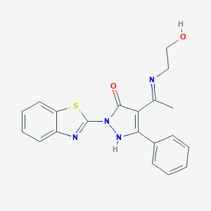 1-(1,3-benzothiazol-2-yl)-4-[(1E)-N-(2-hydroxyethyl)ethanimidoyl]-3-phenyl-1H-pyrazol-5-ol