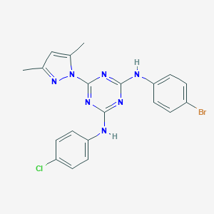 molecular formula C20H17BrClN7 B446836 N-(4-bromophenyl)-N'-(4-chlorophenyl)-6-(3,5-dimethyl-1H-pyrazol-1-yl)-1,3,5-triazine-2,4-diamine 