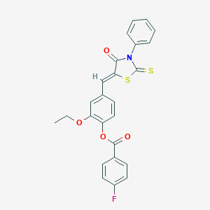 molecular formula C25H18FNO4S2 B446847 2-Ethoxy-4-[(4-oxo-3-phenyl-2-thioxo-1,3-thiazolidin-5-ylidene)methyl]phenyl 4-fluorobenzoate 