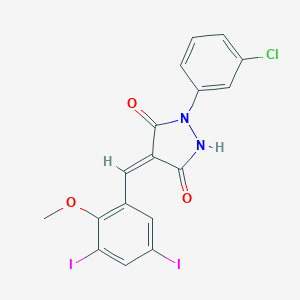 molecular formula C17H11ClI2N2O3 B446862 1-(3-Chlorophenyl)-4-(3,5-diiodo-2-methoxybenzylidene)-3,5-pyrazolidinedione 