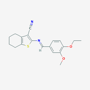 molecular formula C19H20N2O2S B446874 2-[(4-Ethoxy-3-methoxybenzylidene)amino]-4,5,6,7-tetrahydro-1-benzothiophene-3-carbonitrile 
