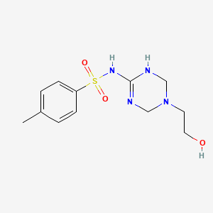 molecular formula C12H18N4O3S B4468893 N-[5-(2-hydroxyethyl)-1,4,5,6-tetrahydro-1,3,5-triazin-2-yl]-4-methylbenzenesulfonamide 