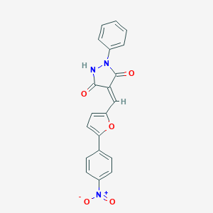 molecular formula C20H13N3O5 B446896 4-[(5-{4-Nitrophenyl}-2-furyl)methylene]-1-phenyl-3,5-pyrazolidinedione 