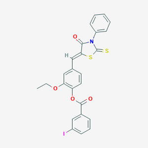 2-Ethoxy-4-[(4-oxo-3-phenyl-2-thioxo-1,3-thiazolidin-5-ylidene)methyl]phenyl 3-iodobenzoate