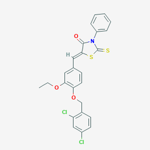 molecular formula C25H19Cl2NO3S2 B446903 5-{4-[(2,4-Dichlorobenzyl)oxy]-3-ethoxybenzylidene}-3-phenyl-2-thioxo-1,3-thiazolidin-4-one 