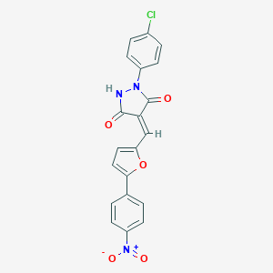 molecular formula C20H12ClN3O5 B446905 1-(4-Chlorophenyl)-4-[(5-{4-nitrophenyl}-2-furyl)methylene]-3,5-pyrazolidinedione 