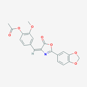 molecular formula C20H15NO7 B446908 4-[(2-(1,3-benzodioxol-5-yl)-5-oxo-1,3-oxazol-4(5H)-ylidene)methyl]-2-methoxyphenyl acetate 