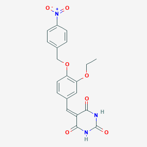 molecular formula C20H17N3O7 B446918 5-{3-ethoxy-4-[(4-nitrobenzyl)oxy]benzylidene}pyrimidine-2,4,6(1H,3H,5H)-trione 