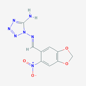 molecular formula C9H7N7O4 B446921 5-amino-1-[({6-nitro-1,3-benzodioxol-5-yl}methylene)amino]-1H-tetraazole 