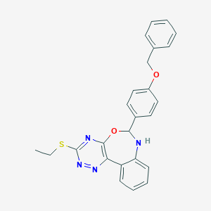 molecular formula C25H22N4O2S B446923 3-Ethylsulfanyl-6-(4-phenylmethoxyphenyl)-6,7-dihydro-[1,2,4]triazino[5,6-d][3,1]benzoxazepine CAS No. 5619-98-7