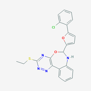 molecular formula C22H17ClN4O2S B446925 6-[5-(2-Chlorophenyl)-2-furyl]-3-(ethylsulfanyl)-6,7-dihydro[1,2,4]triazino[5,6-d][3,1]benzoxazepine 
