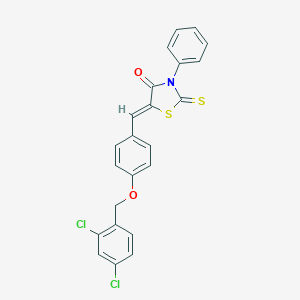 molecular formula C23H15Cl2NO2S2 B446926 5-{4-[(2,4-Dichlorobenzyl)oxy]benzylidene}-3-phenyl-2-thioxo-1,3-thiazolidin-4-one 