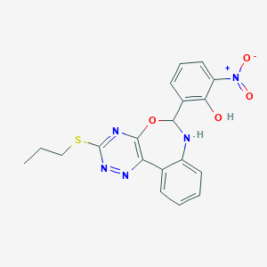 molecular formula C19H17N5O4S B446935 2-Nitro-6-[3-(propylsulfanyl)-6,7-dihydro[1,2,4]triazino[5,6-d][3,1]benzoxazepin-6-yl]phenol 