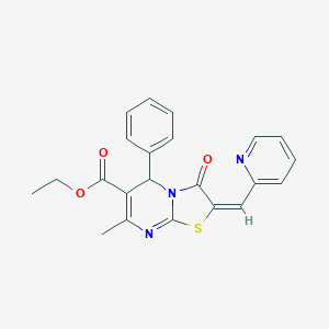 molecular formula C22H19N3O3S B446943 ethyl (2E)-7-methyl-3-oxo-5-phenyl-2-(pyridin-2-ylmethylidene)-2,3-dihydro-5H-[1,3]thiazolo[3,2-a]pyrimidine-6-carboxylate 
