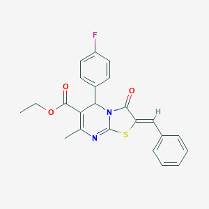 molecular formula C23H19FN2O3S B446946 ethyl 2-benzylidene-5-(4-fluorophenyl)-7-methyl-3-oxo-2,3-dihydro-5H-[1,3]thiazolo[3,2-a]pyrimidine-6-carboxylate 