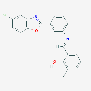 molecular formula C22H17ClN2O2 B446951 2-({[5-(5-Chloro-1,3-benzoxazol-2-yl)-2-methylphenyl]imino}methyl)-6-methylphenol 
