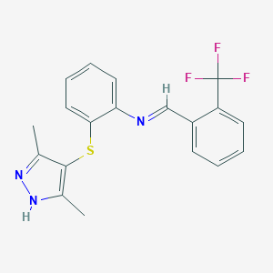 N-[2-[(3,5-dimethyl-1H-pyrazol-4-yl)sulfanyl]phenyl]-1-[2-(trifluoromethyl)phenyl]methanimine