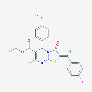 molecular formula C24H21IN2O4S B446956 ethyl 2-(4-iodobenzylidene)-5-(4-methoxyphenyl)-7-methyl-3-oxo-2,3-dihydro-5H-[1,3]thiazolo[3,2-a]pyrimidine-6-carboxylate 