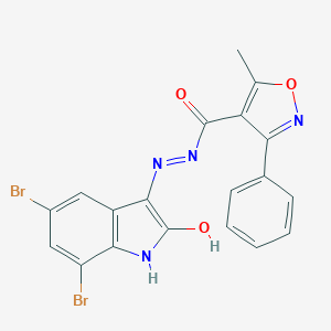 molecular formula C19H12Br2N4O3 B446969 N'-(5,7-dibromo-2-oxo-1,2-dihydro-3H-indol-3-ylidene)-5-methyl-3-phenyl-4-isoxazolecarbohydrazide 