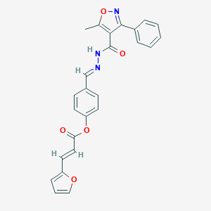 molecular formula C25H19N3O5 B446973 4-{2-[(5-Methyl-3-phenyl-4-isoxazolyl)carbonyl]carbohydrazonoyl}phenyl 3-(2-furyl)acrylate 