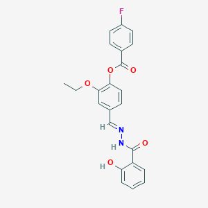 molecular formula C23H19FN2O5 B446981 2-ethoxy-4-[(E)-{2-[(2-hydroxyphenyl)carbonyl]hydrazinylidene}methyl]phenyl 4-fluorobenzoate 