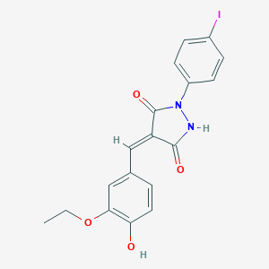 molecular formula C18H15IN2O4 B446995 (4E)-4-(3-ethoxy-4-hydroxybenzylidene)-1-(4-iodophenyl)pyrazolidine-3,5-dione 