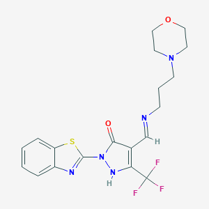 molecular formula C19H20F3N5O2S B446998 2-(1,3-benzothiazol-2-yl)-4-({[3-(4-morpholinyl)propyl]imino}methyl)-5-(trifluoromethyl)-1,2-dihydro-3H-pyrazol-3-one 