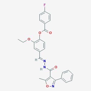 2-ethoxy-4-[(E)-{2-[(5-methyl-3-phenyl-1,2-oxazol-4-yl)carbonyl]hydrazinylidene}methyl]phenyl 4-fluorobenzoate
