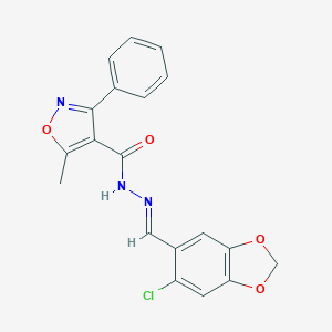 molecular formula C19H14ClN3O4 B447015 N'-[(6-chloro-1,3-benzodioxol-5-yl)methylene]-5-methyl-3-phenyl-4-isoxazolecarbohydrazide 