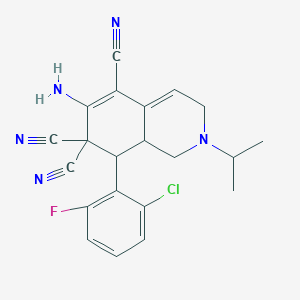 6-AMINO-8-(2-CHLORO-6-FLUOROPHENYL)-2-(PROPAN-2-YL)-1,2,3,7,8,8A-HEXAHYDROISOQUINOLINE-5,7,7-TRICARBONITRILE