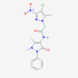 molecular formula C17H17ClN6O4 B447034 2-{4-chloro-3-nitro-5-methyl-1H-pyrazol-1-yl}-N-(1,5-dimethyl-3-oxo-2-phenyl-2,3-dihydro-1H-pyrazol-4-yl)acetamide 