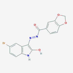 N'-[(3E)-5-bromo-2-oxo-1,2-dihydro-3H-indol-3-ylidene]-1,3-benzodioxole-5-carbohydrazide